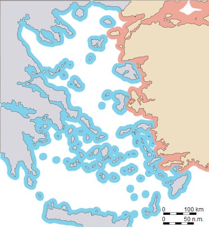 Χάρτης που απεικονίζει χωρικά ύδατα 6 ν.μ.