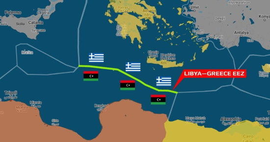 Χάρτης ΑΟΖ μεταξύ Ελλάδας και Λιβύης κατά την ελληνική πλευρά