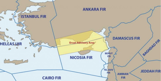 Η πα΄ρανομη περιοχή ελέγχου πτήσεων Ercan